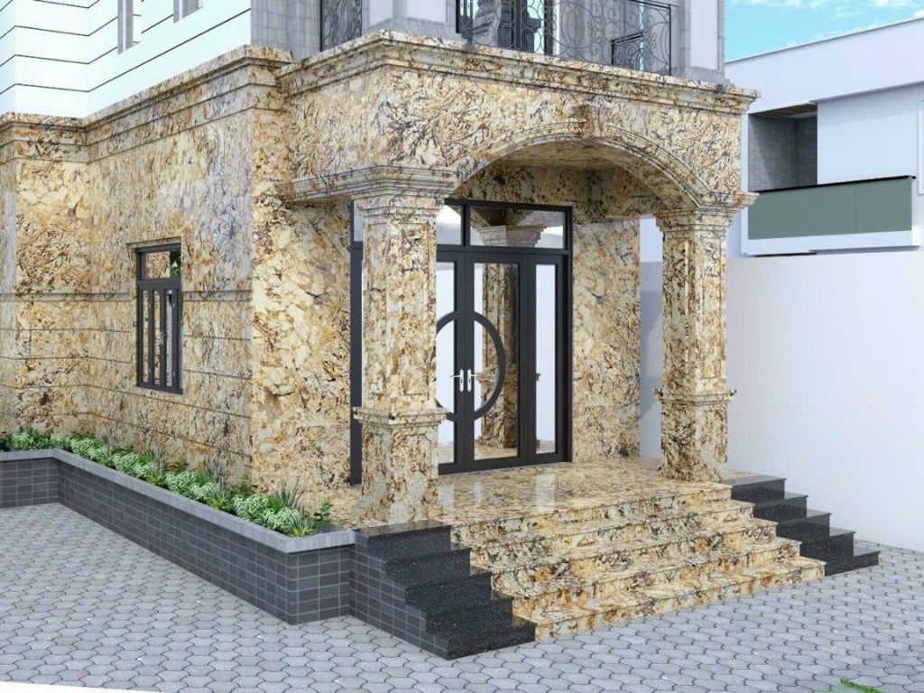 Đá mặt tiền bền đẹp, hiện đại với tông màu vàng